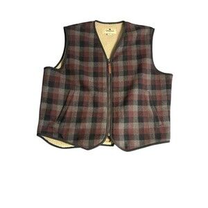 Woolrich Buffalo Plaid Wool Vest Mens XL Full Zip Hunting Outdoors Utility